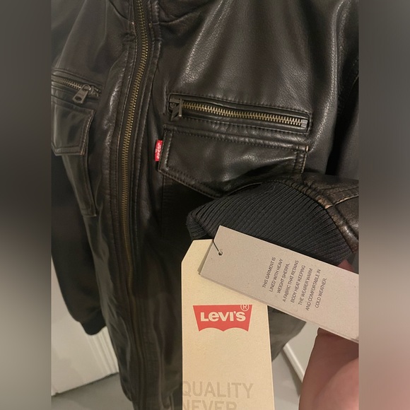 Men's Sherpa Lined Faux Leather Aviator Bomber DARK BROWN SIZE LARGE - Picture 4 of 7